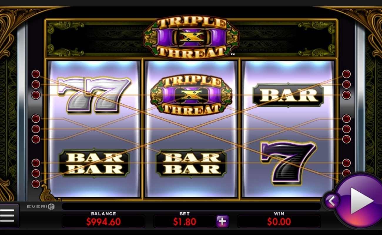 Screenshot of the reels in Triple Threat, an online slot by Everi.