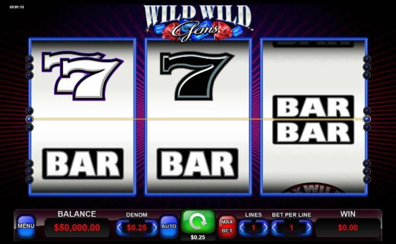 Screenshot of the reels in Wild Wild Gems, an online slot by Spin Games.