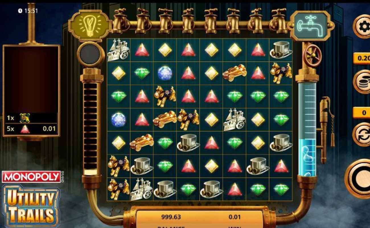 Screenshot of the reels in Monopoly Utility Trails online slot.