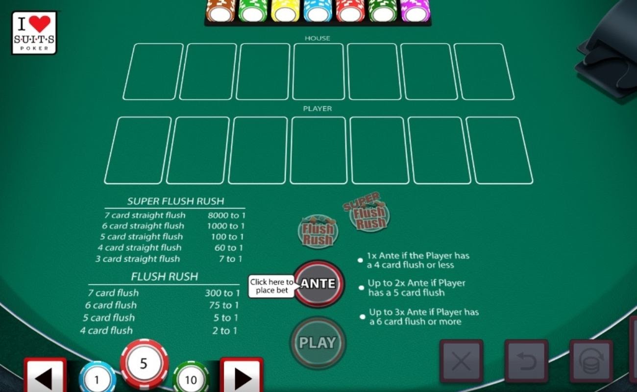 Screenshot of the table in I Luv Suits online video poker game.