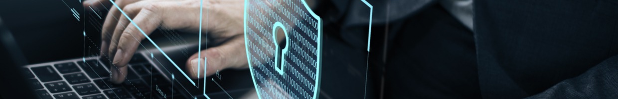 A rendering of a lock above a laptop indicates it is secure and protected.