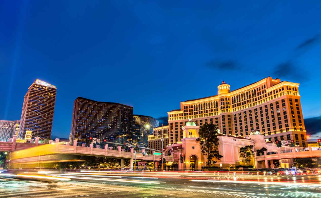 The Vegas skyline at twilight.
