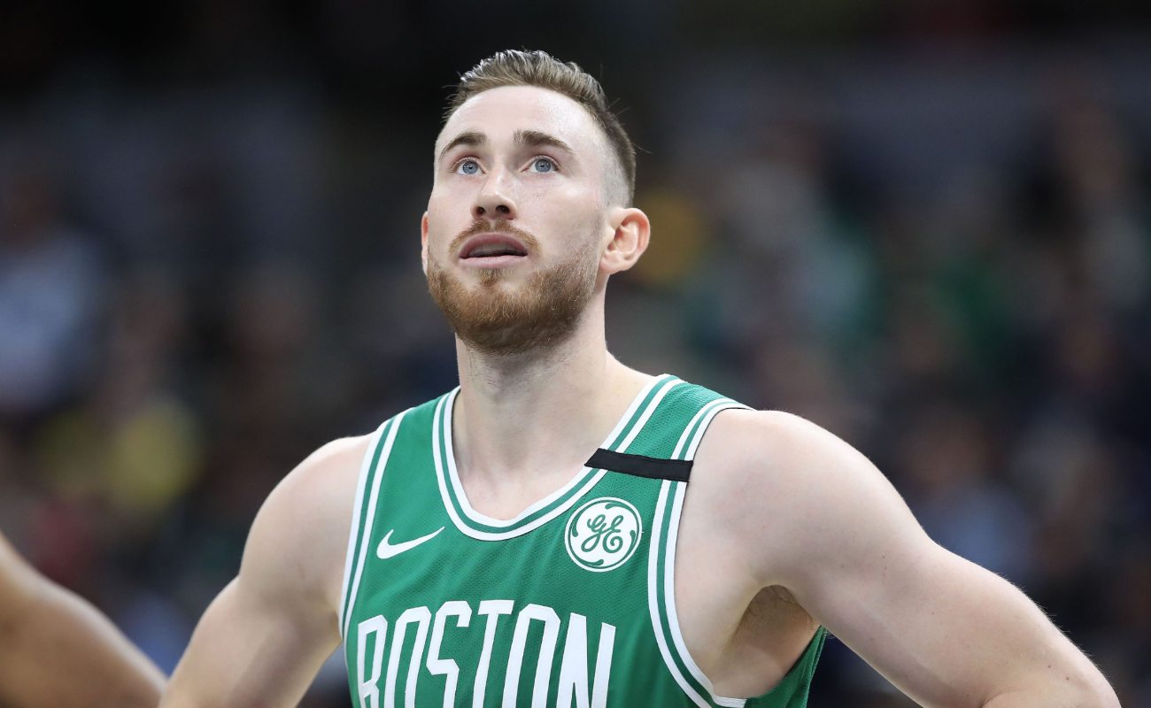 Gordon Hayward of Boston Celtics watches action against the Indiana Pacers at Bankers Life Fieldhouse