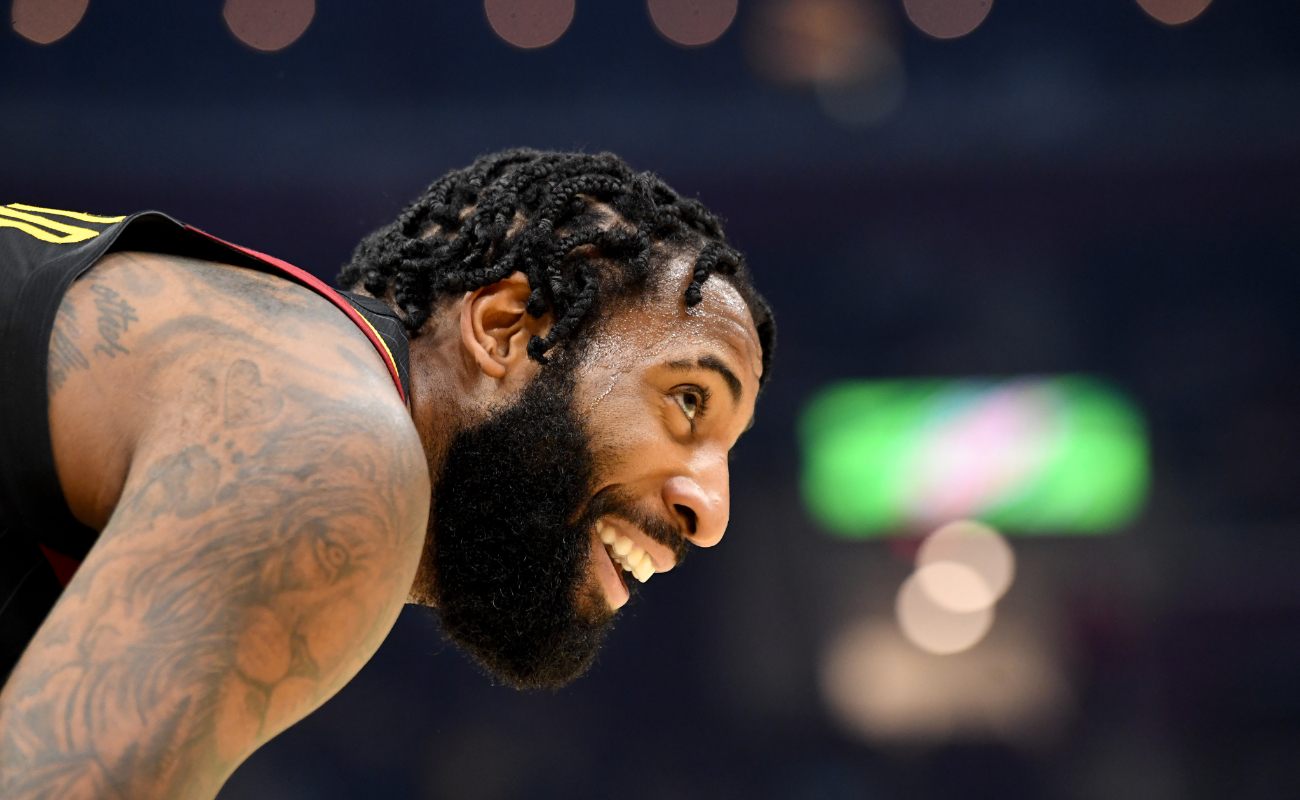 Side shot of Andre Drummond smiling at Rocket Mortgage Fieldhouse