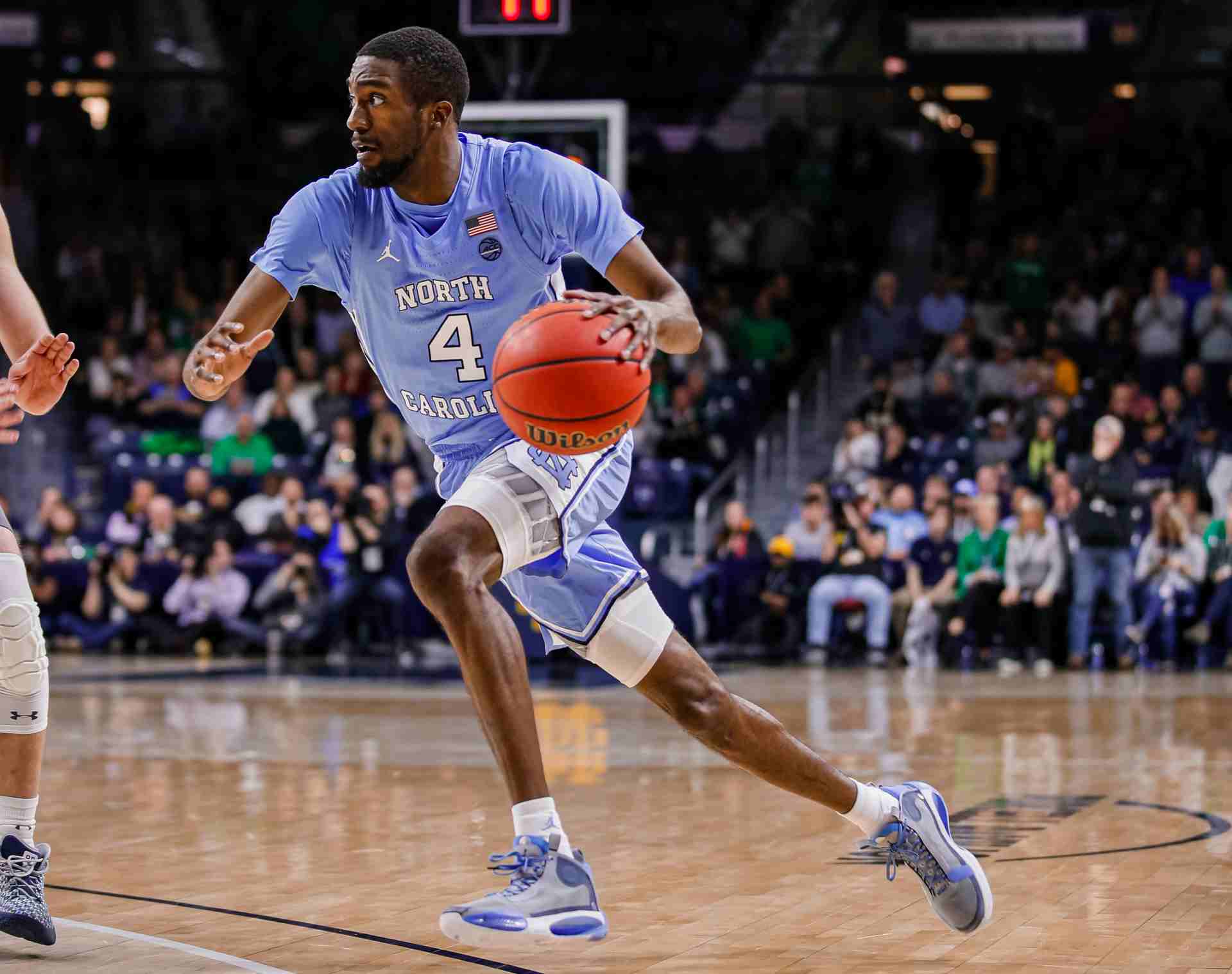 Brandon Robinson of North Carolina Tar Heels dribbles the ball during game