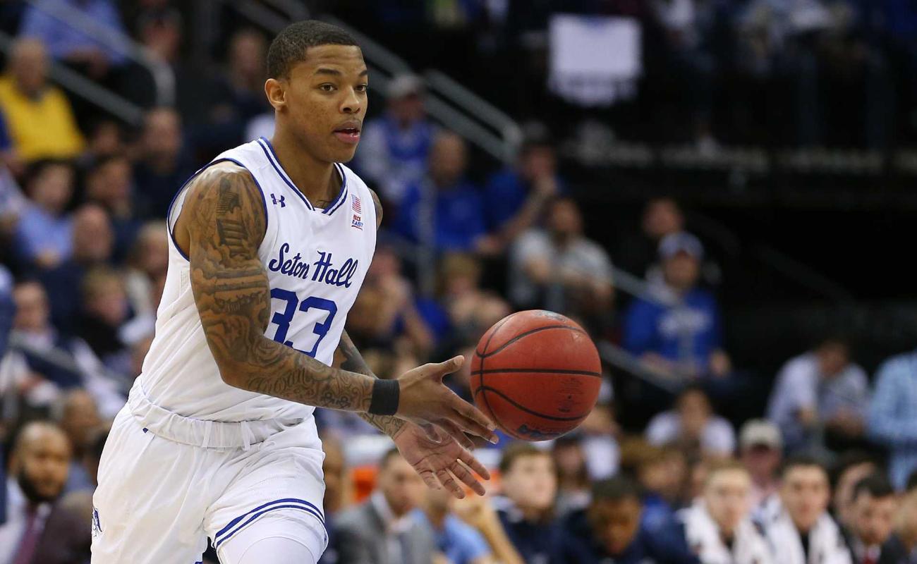 Shavar Reynolds of Seton Hall Pirates in action during college basketball game at Prudential Center