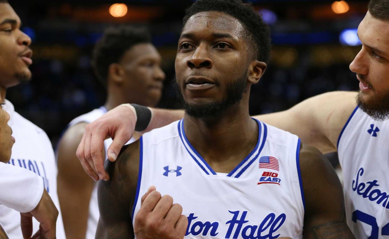 Myles Cale of Seton Hall Pirates after college basketball game at Prudential Center