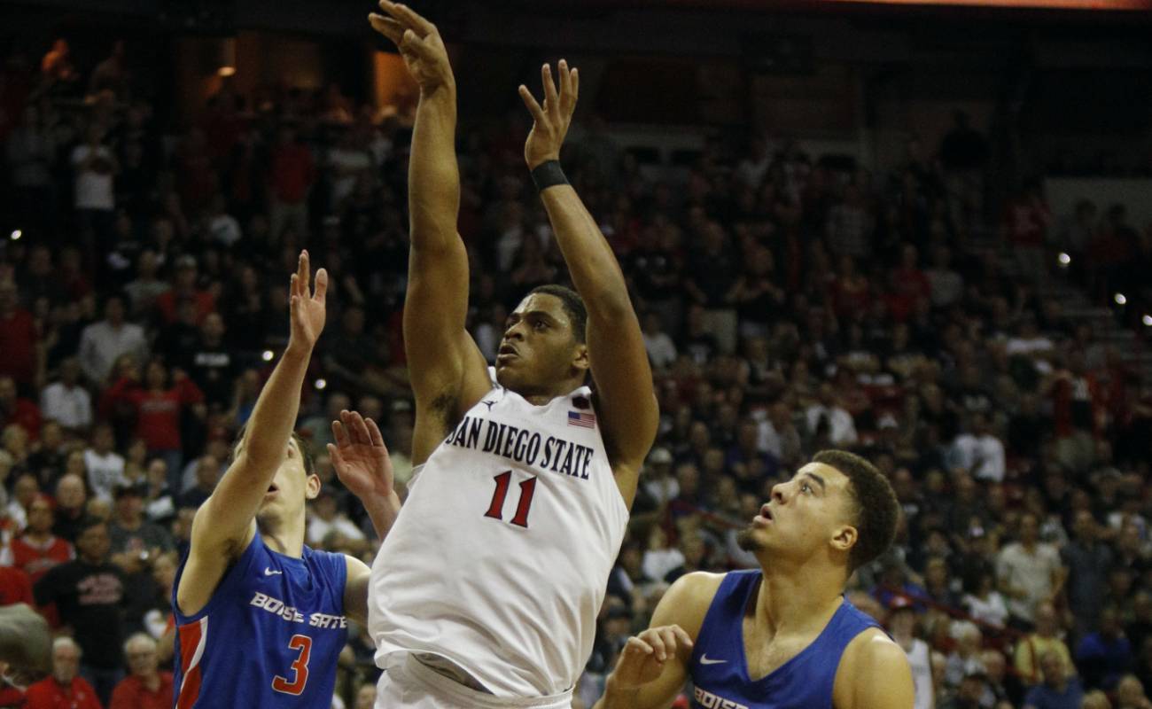 Matt Mitchell #11 of the San Diego State Aztecs takes shot during semifinal game
