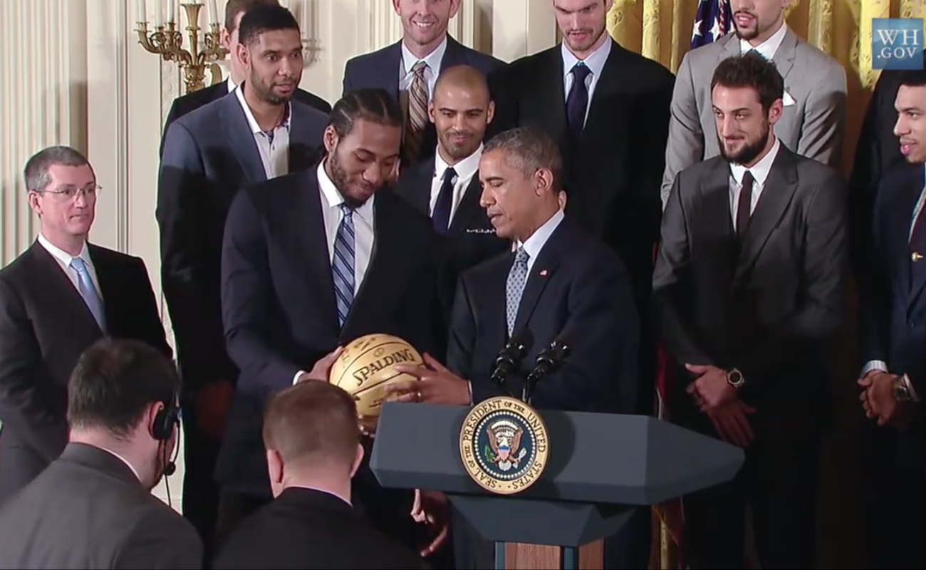 Kawhi Leonard with Barack Obama