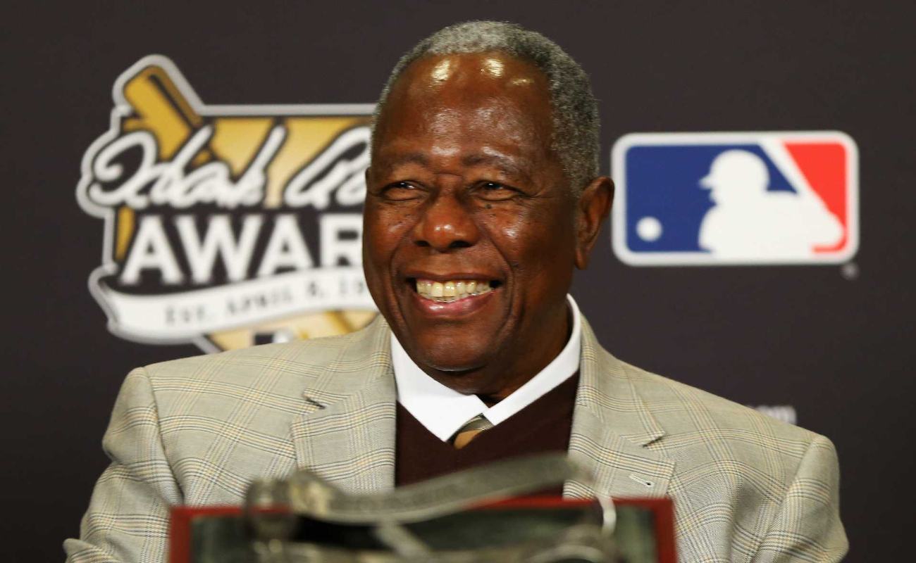 Retired American professional baseball player Hank Aaron speaks during 2013 Hank Aaron Award press conference