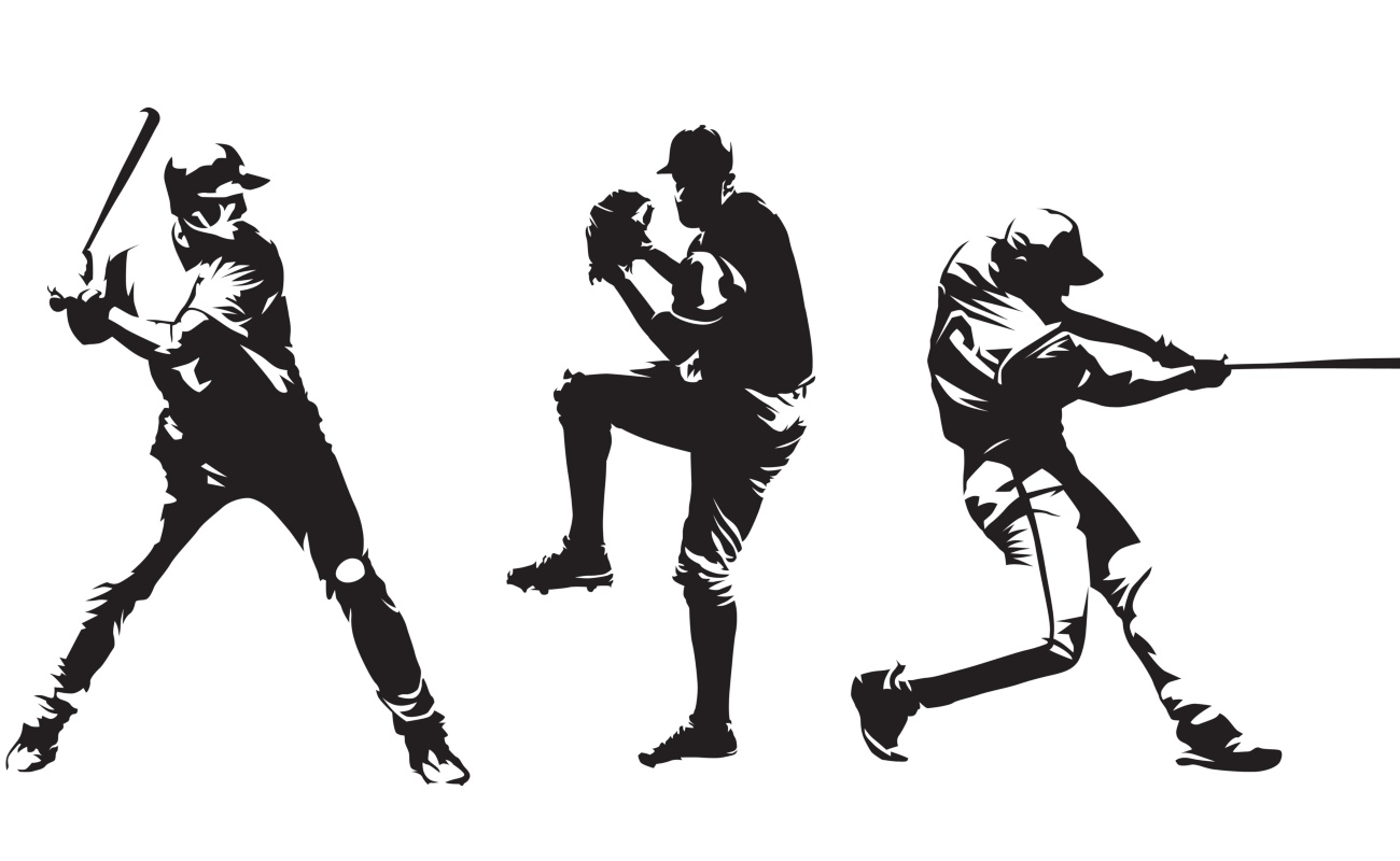 Ink drawing shows a group of baseball players