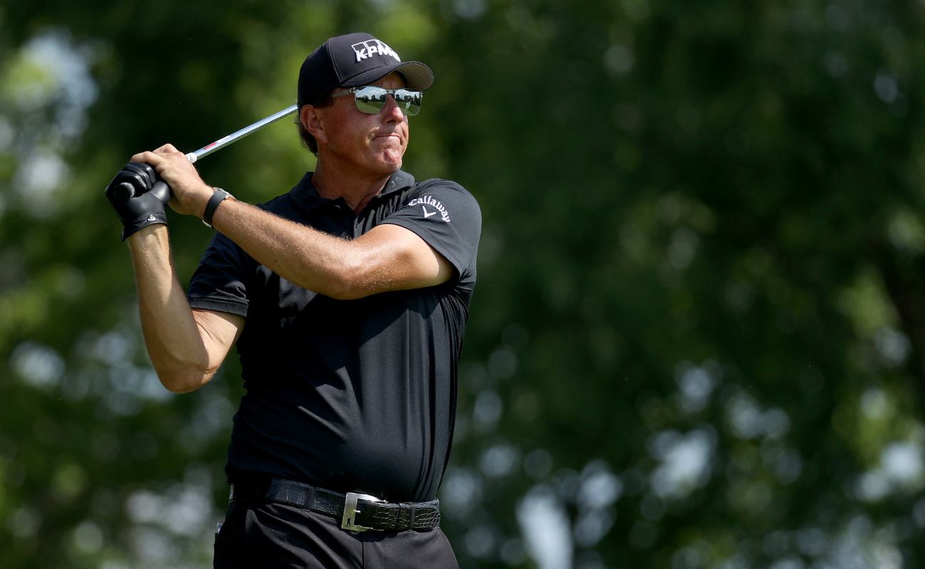 Phil Mickelson of the United States plays his shot during the Workday Charity Open 2020