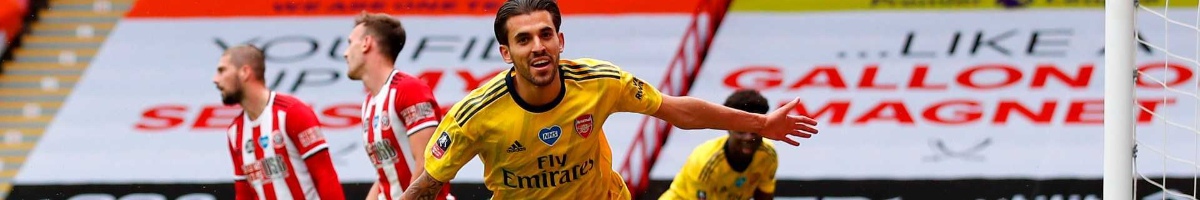Arsenal's midfielder Dani Ceballos runs to celebrate scoring goal during English FA Cup