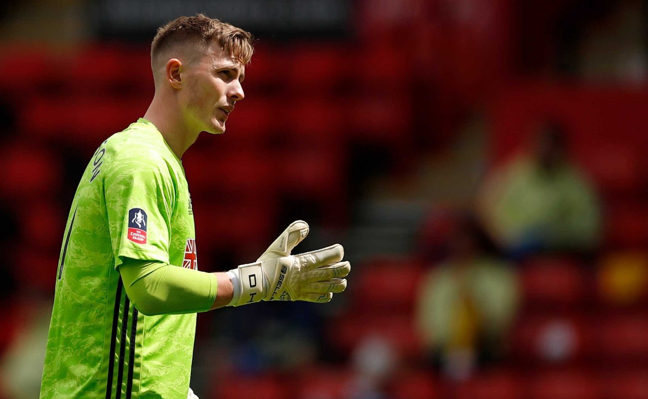 Sheffield United's goalkeeper Dean Henderson looks on during the English FA Cup quarter-final football match