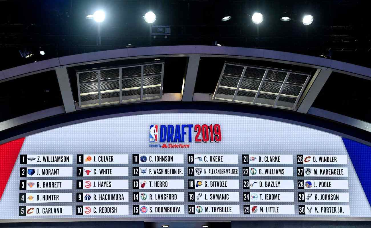 The first round draft board seen during 2019 NBA Draft at Barclays Center