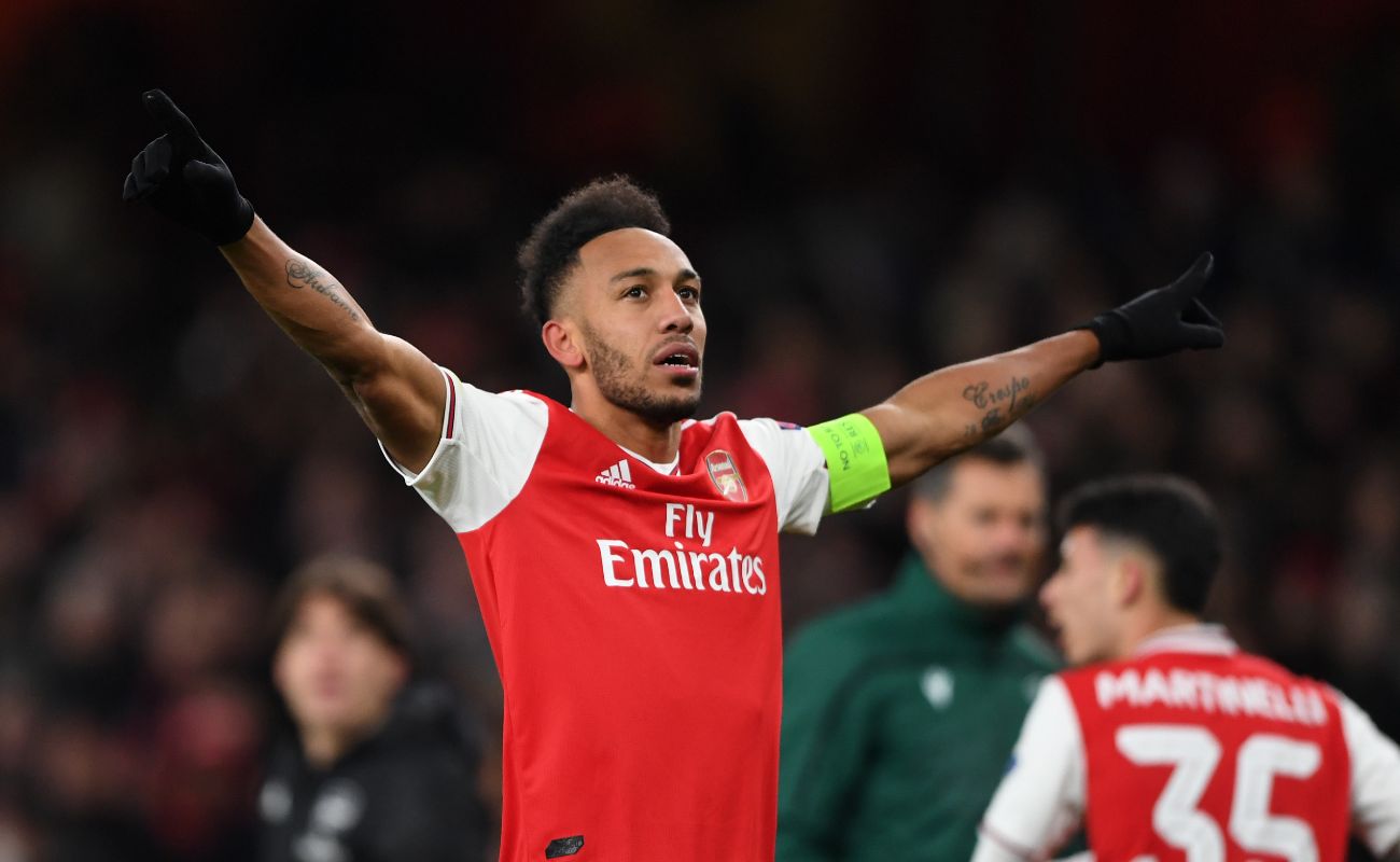 Pierre-Emerick Aubameyang celebrates scoring a goal for Arsenal