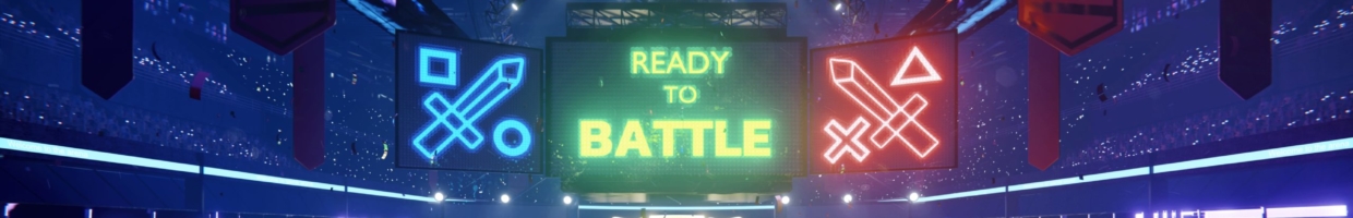 eSports arena with Ready To Battle neon signage