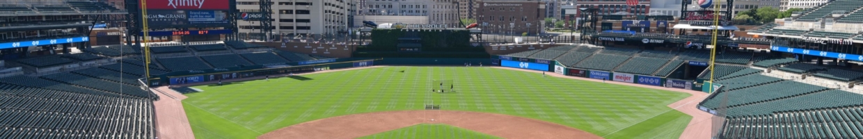 Comerica Park during a baseball practice session with the Detroit Tigers Summer Workouts
