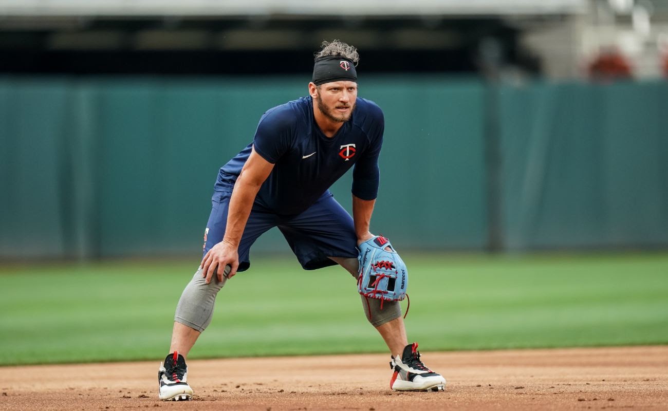 Josh Donaldson #24 of the Minnesota Twins looks on during a summer camp workout
