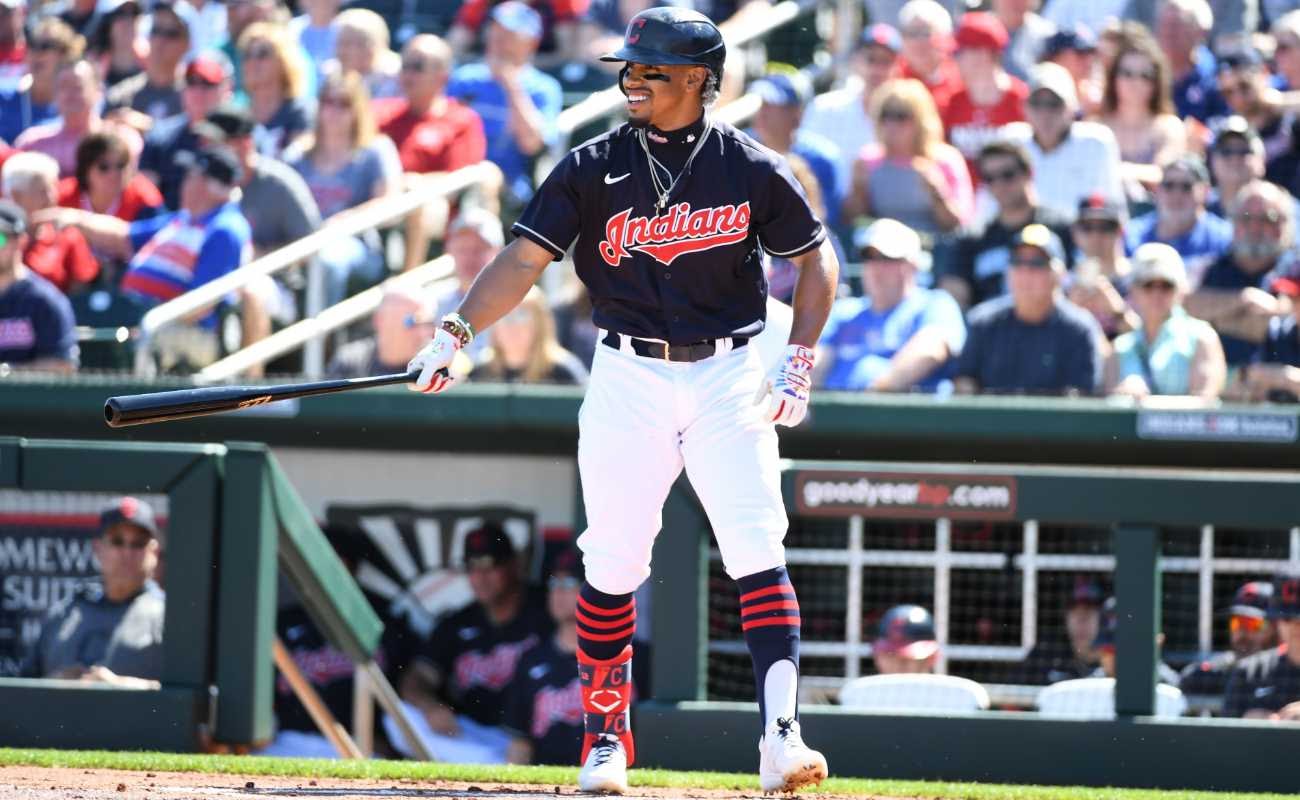 Francisco Lindor #12 of the Cleveland Indians gets ready to step into the batters box against the Chicago Cubs