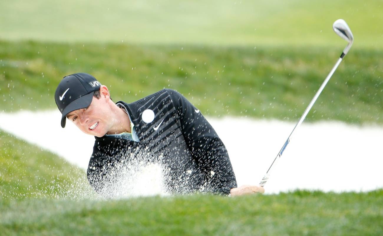 Rory McIlroy hits from bunker during the World Golf Championships Cadillac Match Play at TPC Harding Park