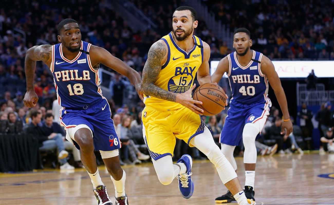 Mychal Mulder of Golden State Warriors against the Philadelphia 76ers at Chase Center
