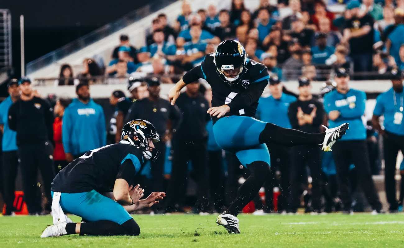 Josh Lambo of Jacksonville Jaguars against Indianapolis Colts at TIAA Bank Field