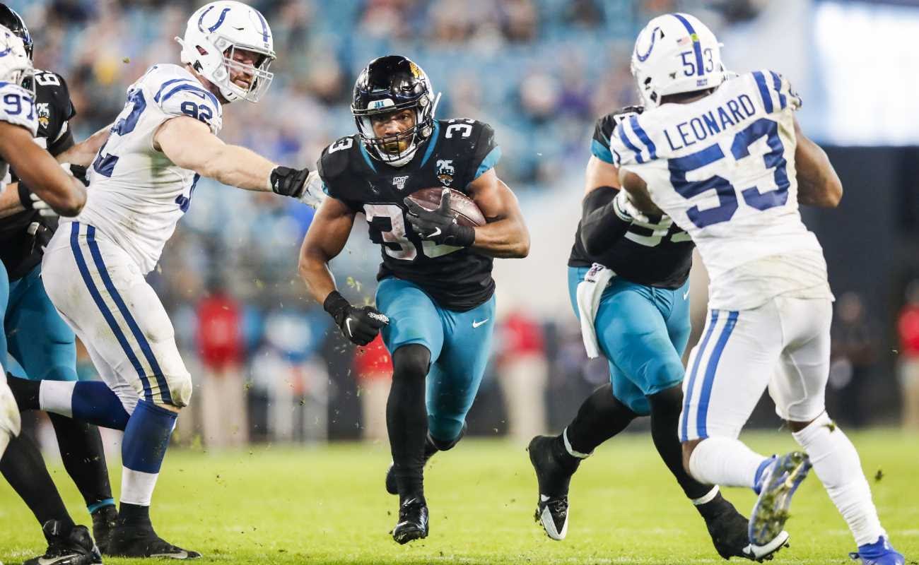 Devine Ozigbo ofJacksonville Jaguars against Indianapolis Colts at TIAA Bank Field