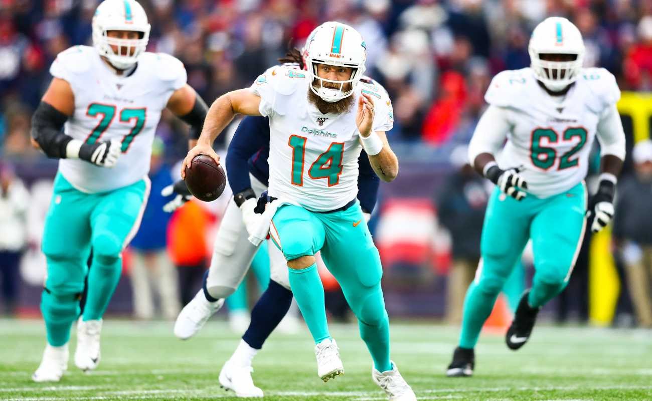 Ryan Fitzpatrick of Miami Dolphins at Gillette Stadium on December 29, 2019