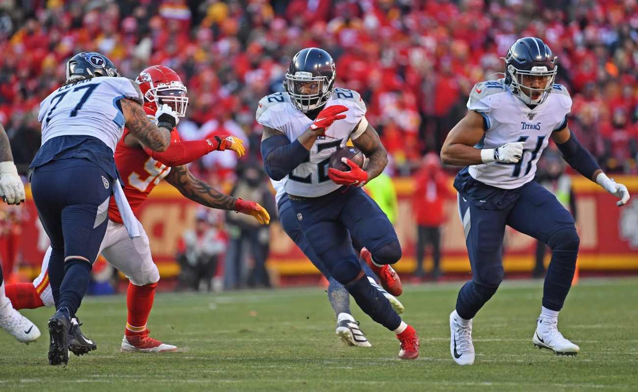 Derrick Henry of Tennessee Titans against Kansas City Chiefs at Arrowhead Stadium