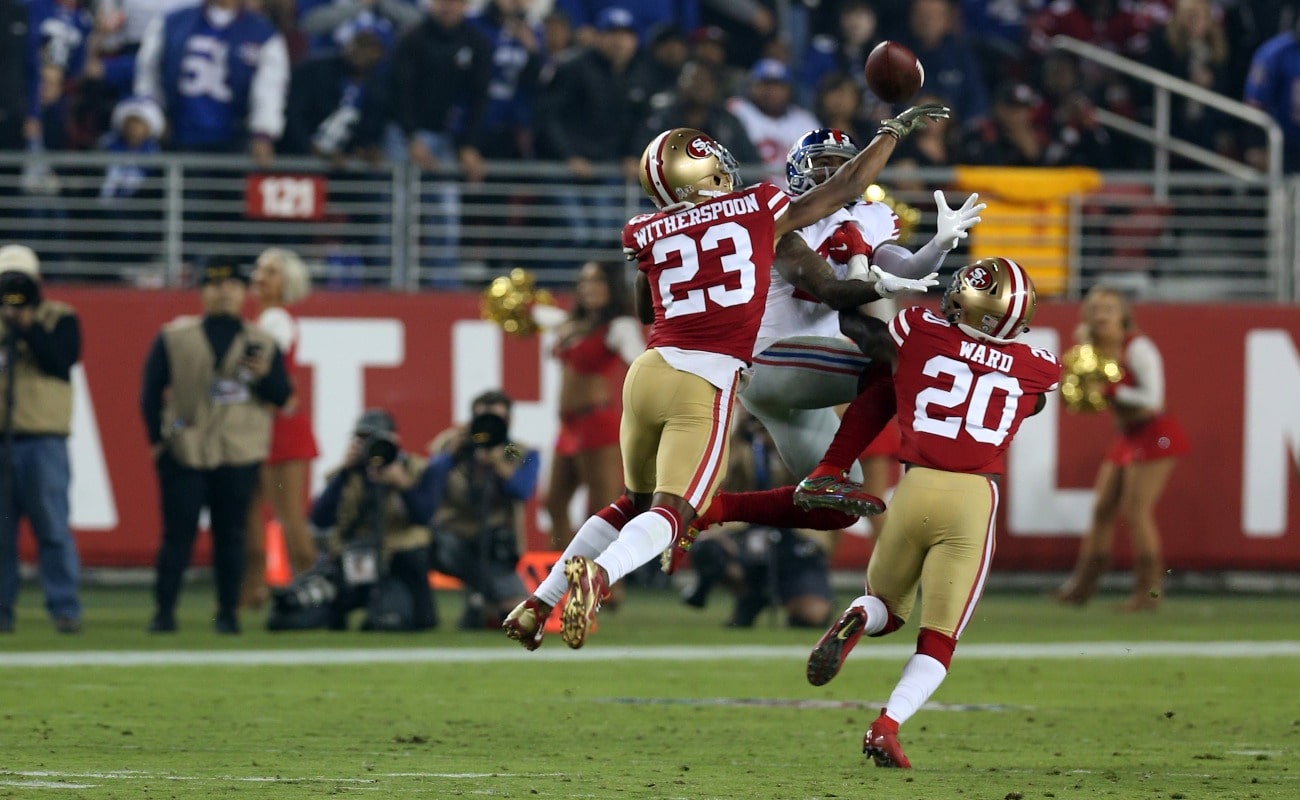 Ahkello Witherspoon #23 of the San Francisco 49ers in action during the game against the New York Giants at Levi Stadium on November 11, 2018 in Santa Clara, CA.