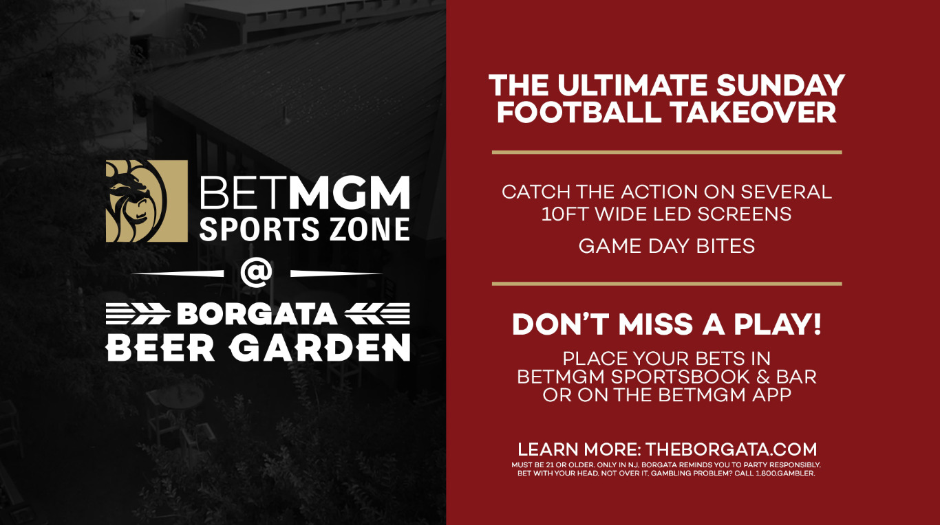 BetMGM Sports Zone at the Borgata Beer Garden banner with giveaway prize listed on the left
