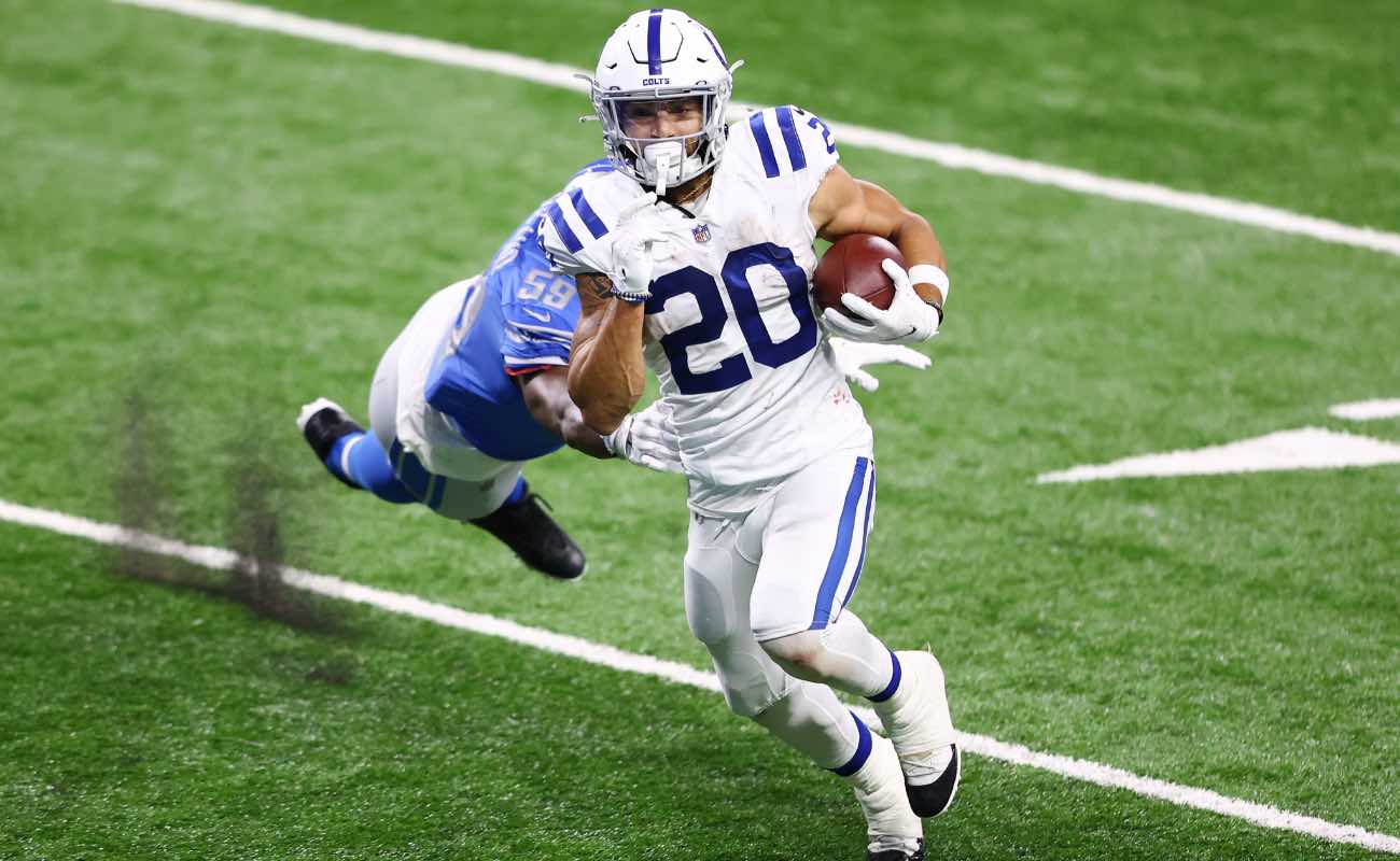Jordan Wilkins of Indianapolis Colts against the Detroit Lions at Ford Field November 2020.