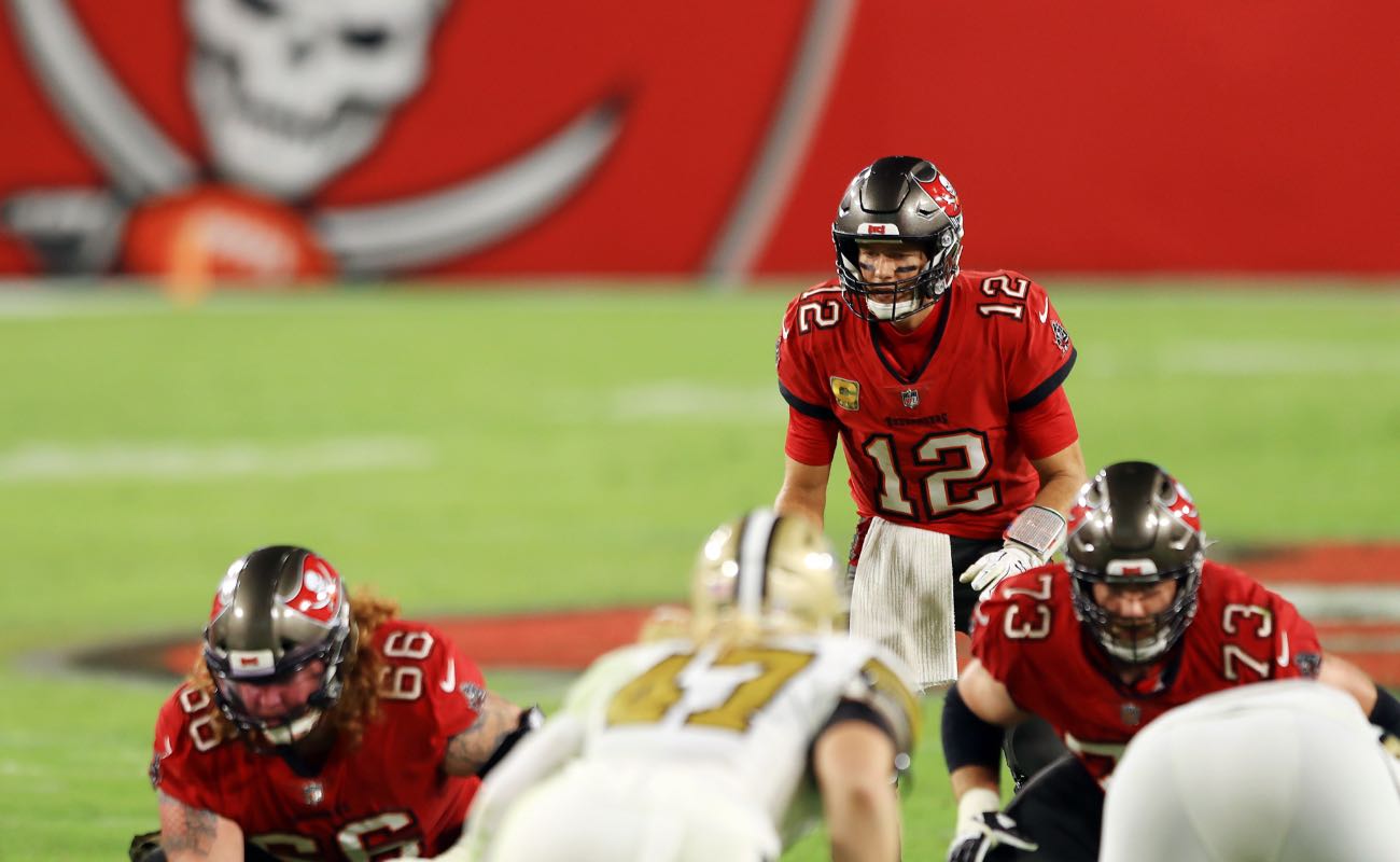 Tom Brady of Tampa Bay Buccaneers against the New Orleans Saints at Raymond James Stadium November 2020.