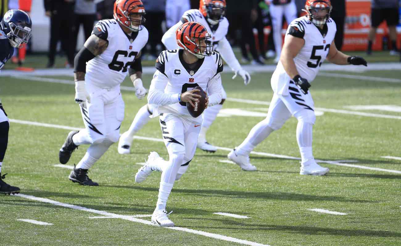 Joe Burrow of Cincinnati Bengals against the Tennessee Titans at Paul Brown Stadium November 2020