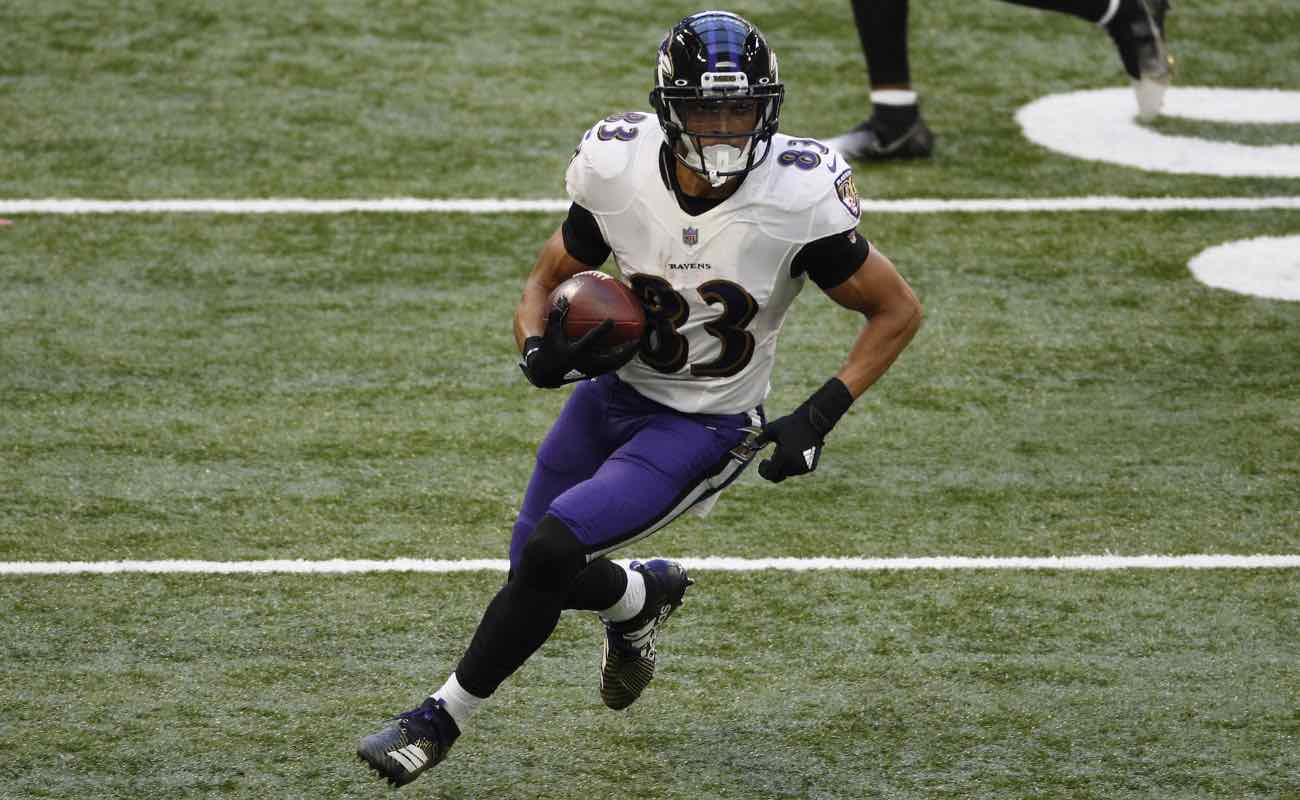 Willie Snead IV of Baltimore Ravens runs against the Indianapolis Colts at Lucas Oil Stadium November 2020.