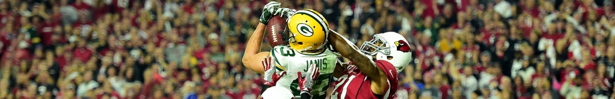 Jeff Janis of Green Bay Packers catches a 41-yard touchdown against Patrick Peterson of Arizona Cardinals at University of Phoenix Stadium on January 16, 2016. Photo by Harry How/Getty Images.
