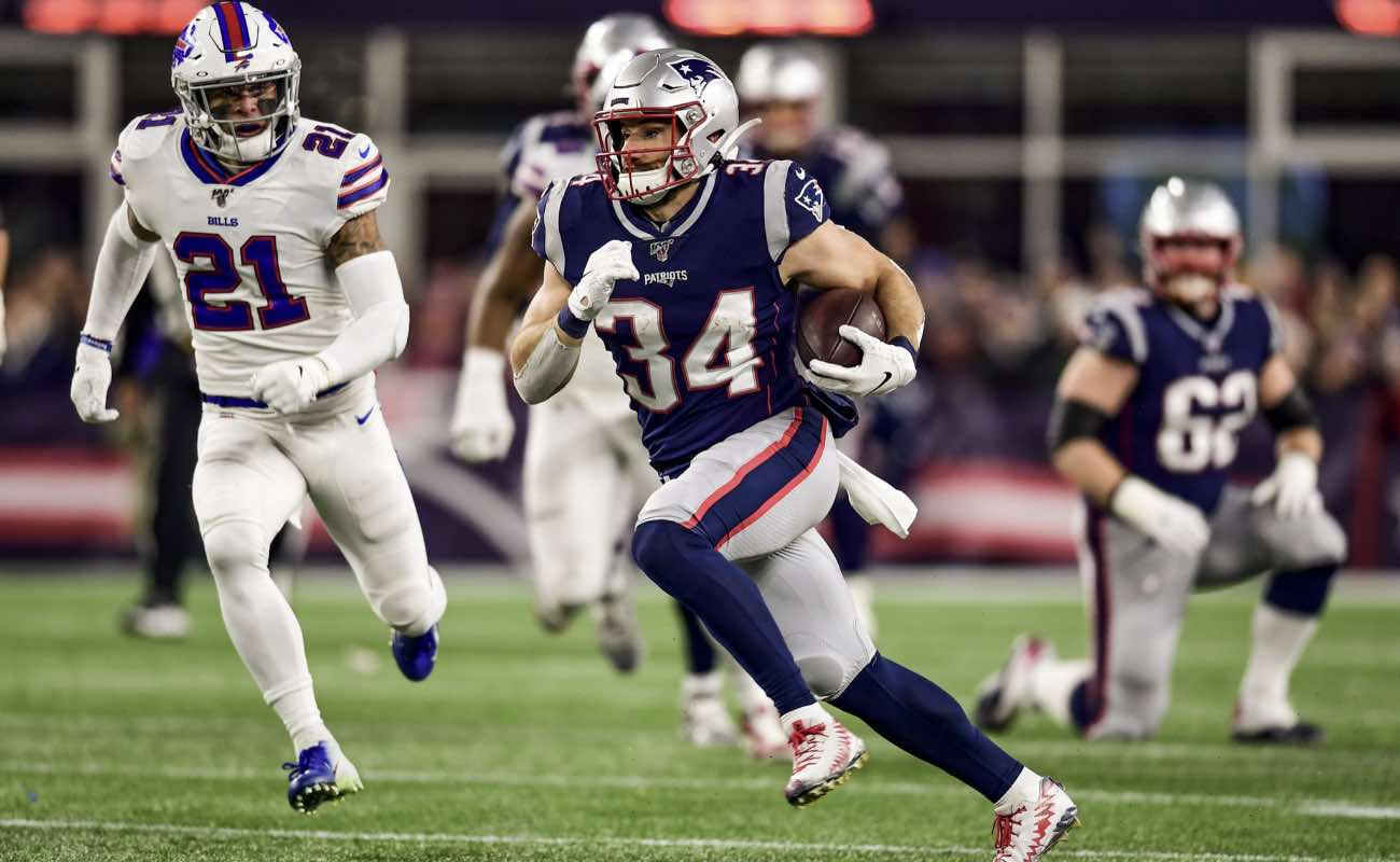 Rex Burkhead of New England Patriots carries the ball during the game against Buffalo Bills in December 2019