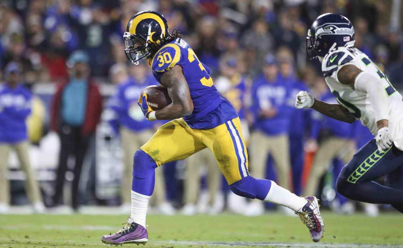 Todd Gurley of Los Angeles Rams against Seattle Seahawks at Los Angeles Memorial Coliseum December 2019