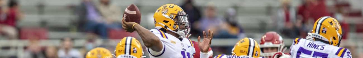 TJ Finley of the LSU Tigers about to throw a pass.