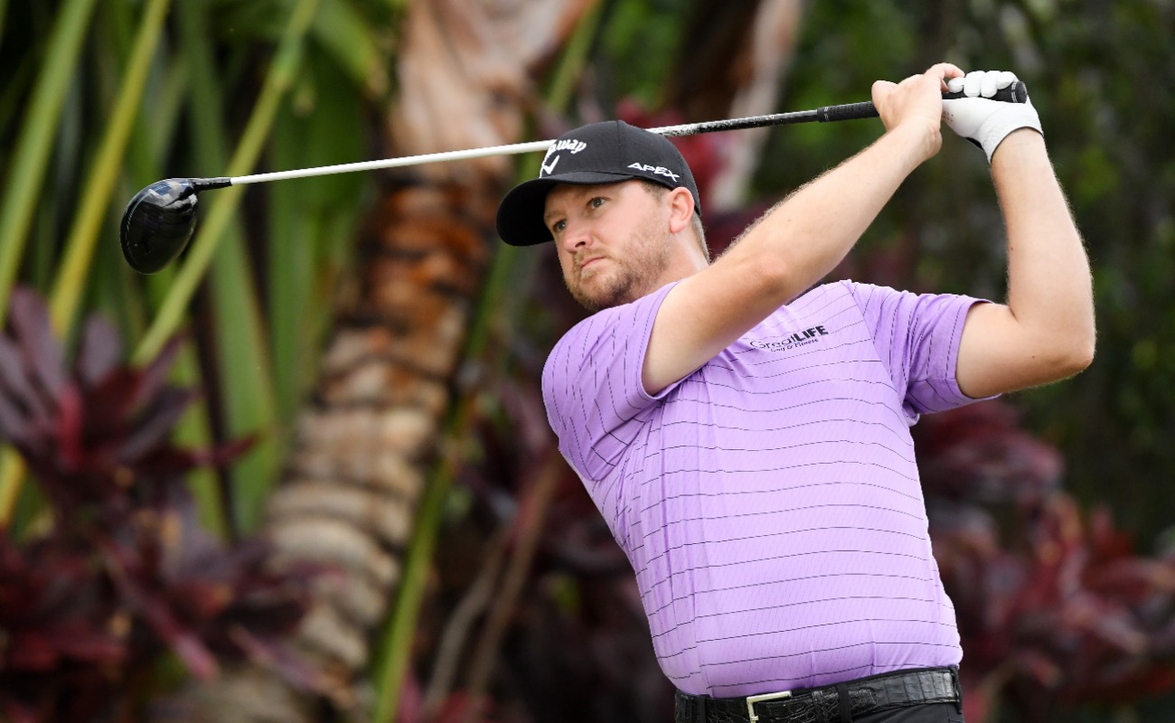Brice Garnett of the United States plays his shot from the ninth tee during the second round of the Sony Open in Hawaii at the Waialae Country Club on January 10, 2020 in Honolulu, Hawaii.