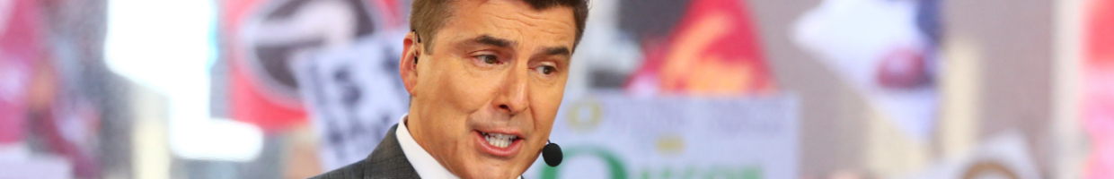 ESPN's College GameDay Analyst Rece Davis speaks during ESPN's College GameDay show at Times Square on September 23, 2017 in New York City. (Photo by Mike Stobe/Getty Images)
