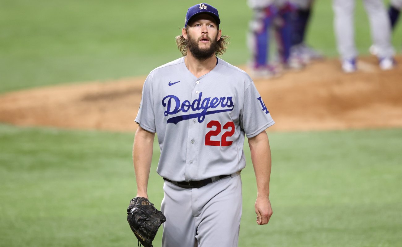 Clayton Kershaw of the Los Angeles Dodgers walks off the field. Photo by Tom Pennington/Getty Images