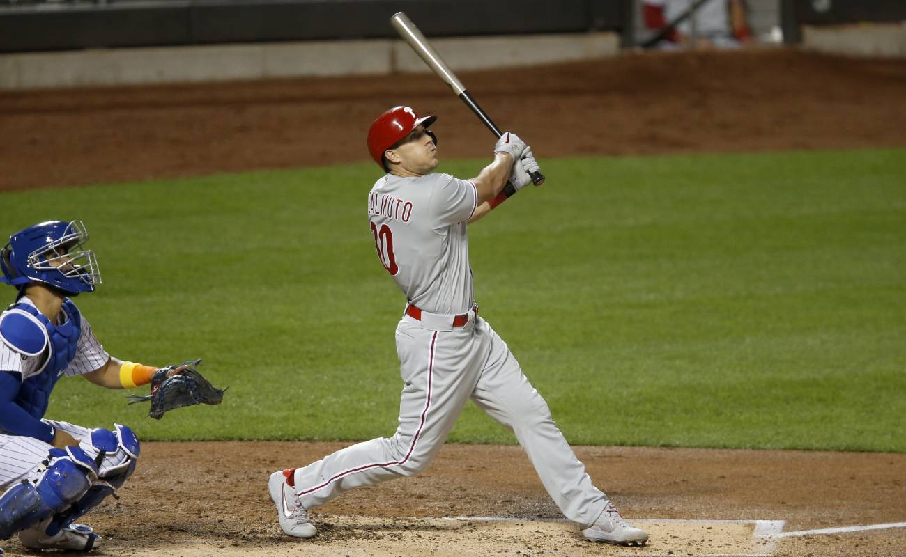 Philadelphia Phillies’ J.T. Realmuto hits the ball. Photo by Jim McIsaac/Getty Images