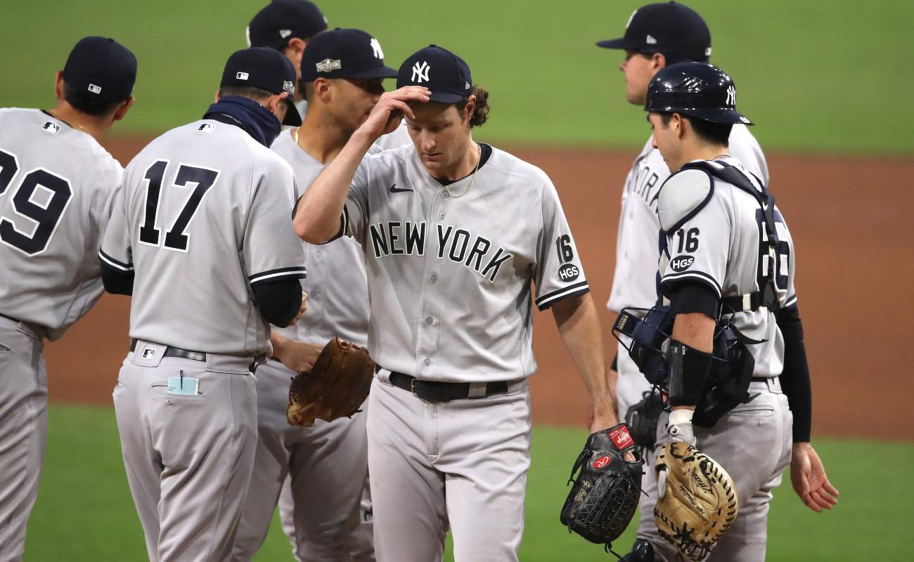 Gerrit Cole of the New York Yankees leaves the field. Photo by Christian Petersen/Getty Images