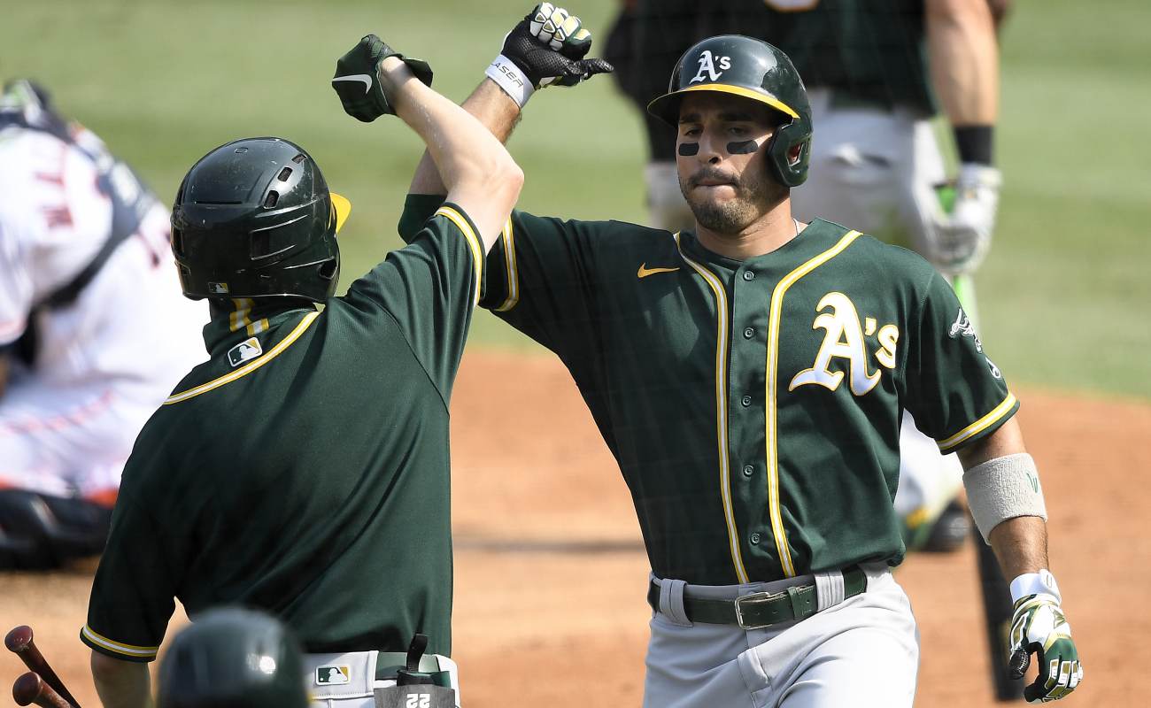 Oakland Athletics’ Ramon Laureano celebrates a solo home run. Photo by Kevork Djansezian/Getty Images