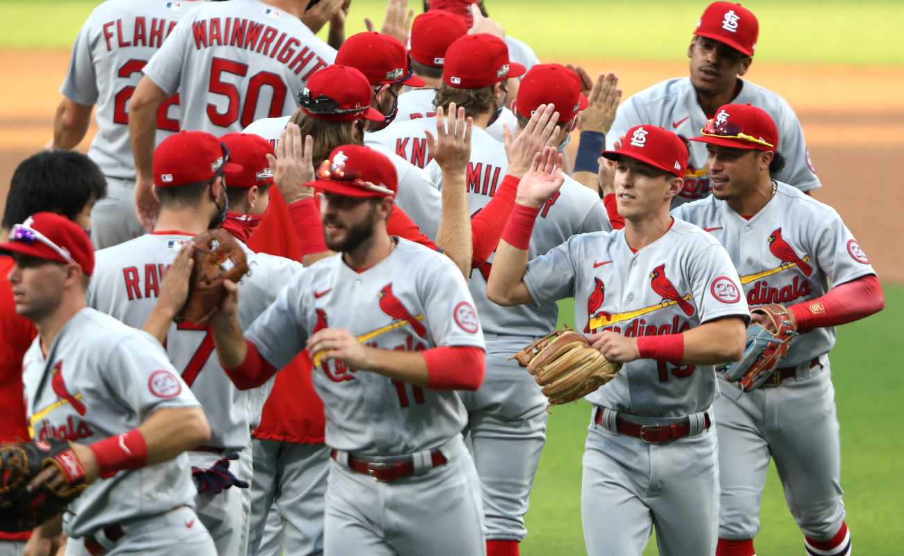 The St. Louis Cardinals celebrating after a win. Photo by Sean M. Haffey/Getty Images