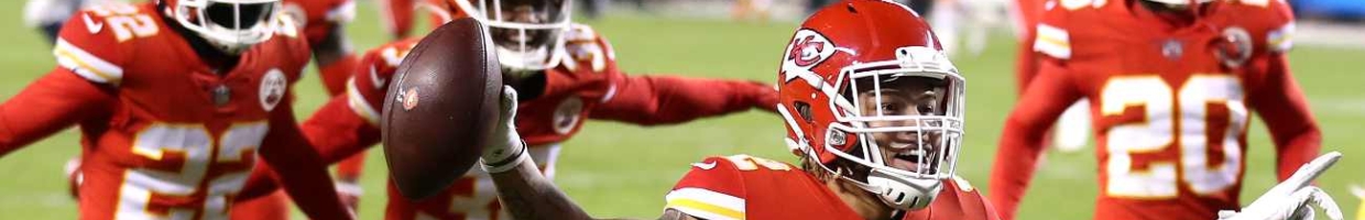 Tyrann Mathieu #32 of the Kansas City Chiefs celebrates after an interception in the final minutes of a game against the Denver Broncos at Arrowhead Stadium on December 06, 2020 in Kansas City, Missouri. (Photo by Jamie Squire/Getty Images)
