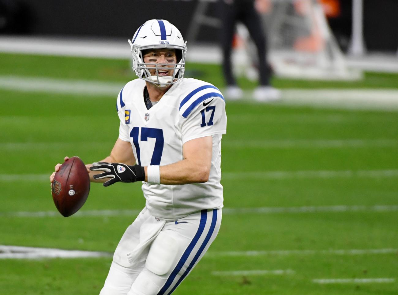 LAS VEGAS, NEVADA - DECEMBER 13: Quarterback Philip Rivers #17 of the Indianapolis Colts throws against the Las Vegas Raiders in the first half of their game at Allegiant Stadium on December 13, 2020 in Las Vegas, Nevada. The Colts defeated the Raiders 44-27. (Photo by Ethan Miller/Getty Images)