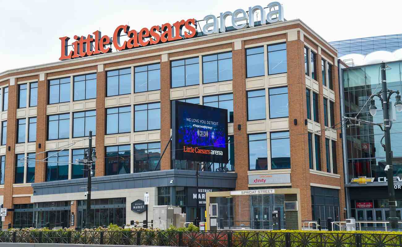 A view from the street outside the Little Caesars arena in Detroit, Michigan. Photo by Aaron J. Thornton/Getty Images.